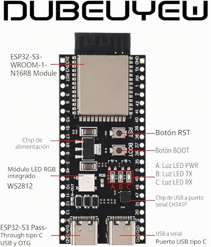 Módulo ESP32-S3 N16R8 soldado para programar sin cortes gracias a sus 16M Flash y 8M PSRAM 5