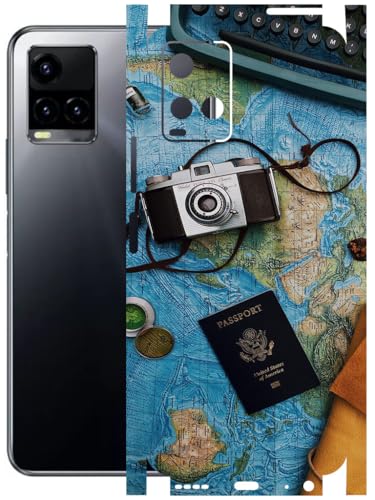 Image of AtOdds - Full Body Back Screen Guard Protector Film - Lamination Wrap Skin Sticker Compatible with VIVO Y33T | Scratchproof Matte Finish (Travel Map)