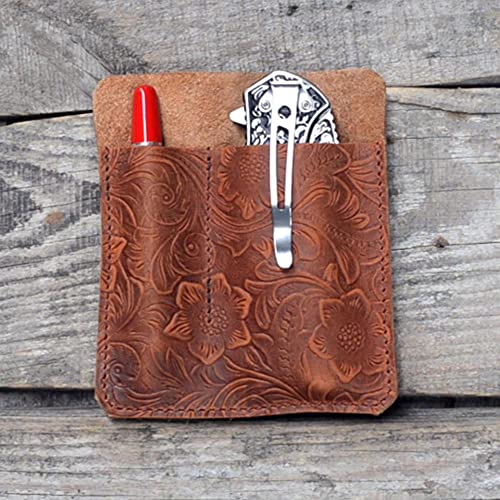 Jjnusa Leather Pocket Organizer, Pocket Slip, Pocket Knife Pouch, Edc Carrier, Everyday Carry Organizers, Pen Holder Flower Brown #TOP1