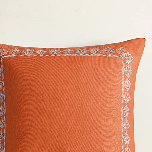 Madison Park Nisha Sateen Cotton Comforter Set, Breathable, Soft Cover, Trendy, All Season Down Alternative Cozy Bedding with Matching Shams, King/ California King, Orange 7 Piece