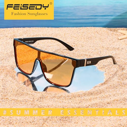 Image of FEISEDY Sunglasses for Women Men, Fashion Mirrored Single Lens Shades