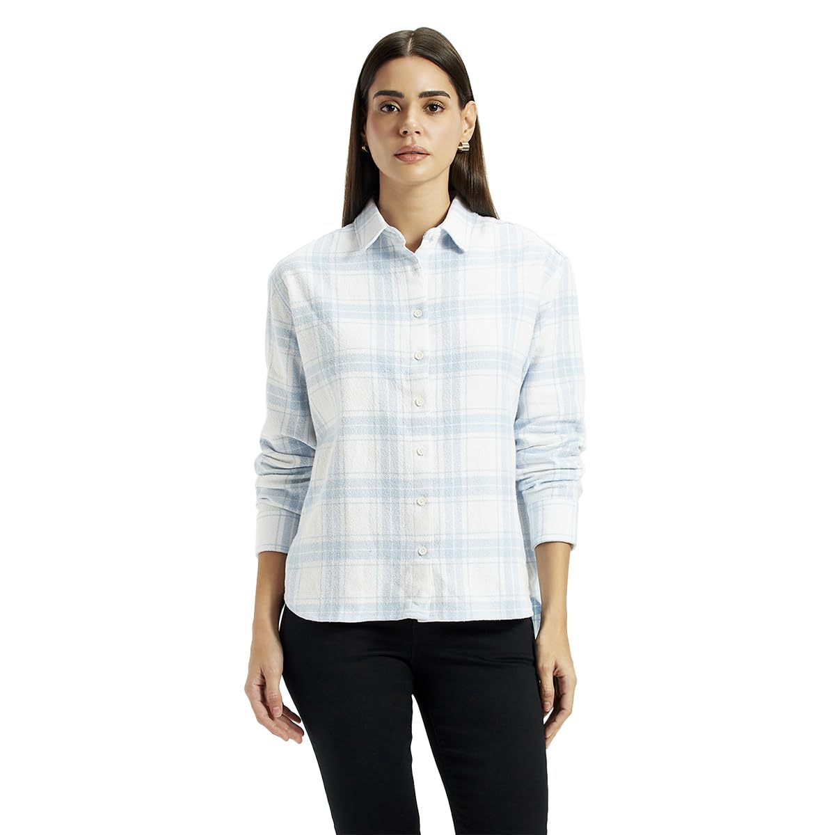 Levi's Women's Checkered White Relaxed Fit Shirt in white