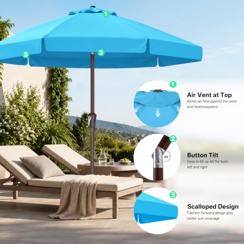 Image of ABCCANOPY 7.5ft Scalloped Patio Umbrella, Outdoor Table Umbrella with Tilt and Crank, Fiberglass Ribs Deck Umbrella for Patio, Pool, Garden, Picnic (Lake)