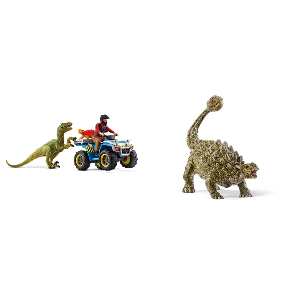 Schleich 41466 Flucht auf Quad vor Velociraptor, für Kinder ab 4 Jahren, Dinosaurs - Spielset & 15023 Dinosaurs Spielfigur - Ankylosaurus, Spielzeug ab 4 Jahren