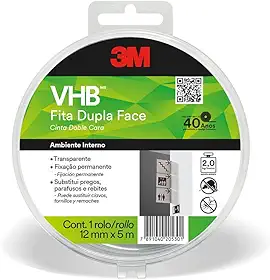 VHB, 3M, Fita Dupla-face, 4910, 12mmx5m, 1 rolo