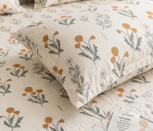 Image of Castiqa Elastic Fitted Supersoft Premium Polycotton 200TC Double Bedsheets King Size 78x72 Inch with 2 Pillow Covers (Fits Upto Mattress of 8Inches) (Cream Floral)