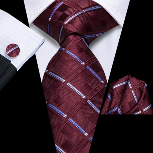 Image of Mens Tie and Lapel Pin Paisley Striped Floral Necktie for Men Pocket Square Cufflinks 4PCS Set Wedding Party
