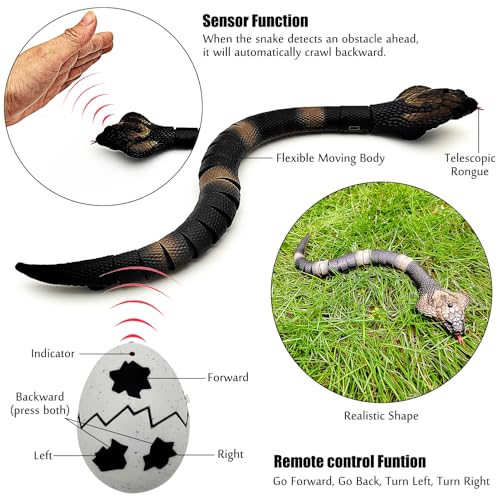 Upgrade Remote Control Snake Toy Electric Sensor RC Cobra Realistic Fast Flexible Moving Fake Joke Scary Trick Prank for Pets Cats Dogs Kids Boys Birthday Gifts