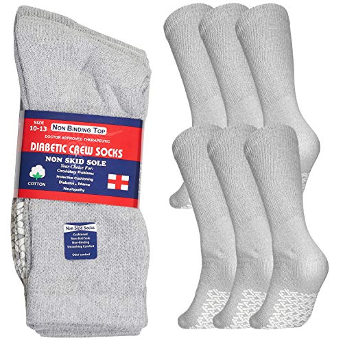 Special Essentials 6 Pairs Women's Cotton Non Slip Diabetic Crew Socks Grey 9-11