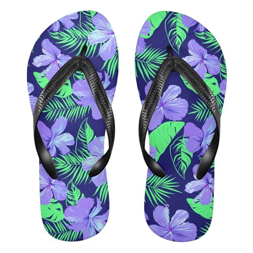 Purple Hibiscus Palm Flip Flops for Beach Thong Sandals Anti-slip Lightweight Shower Shoes for Travel Summer Outdoor