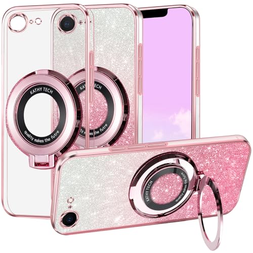 Coque pour iPhone 16e silicone paillettes rose avec anneau protecteur antichoc