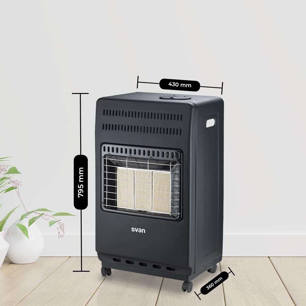 Svan Estufa Catalítica de Gas 4200 W Negro. SVCA34CAT, Calefacción por plato cerámico, Sensor antivuelco, Apto para Butano/Propano/LPG