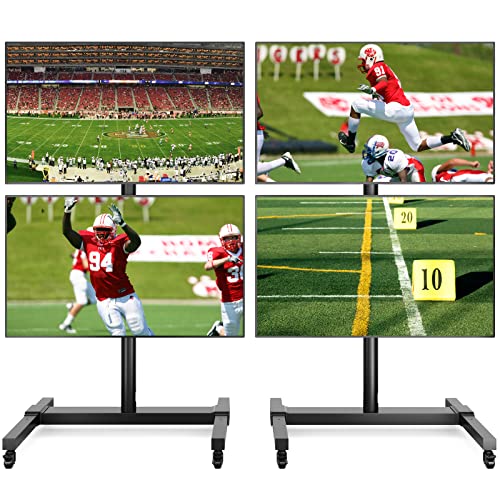 5Rcom Rolling/Mobile Tv Cart With Wheels For 32 To 55 Inch Lcd Led 4K Flat Curved Screen Vertical Tvs-Height Adjustable Screen Tilt Rolling Tv Stand For 2 Tvs With Laptop Shelf Holds Up To 132 Lbs #TOP1
