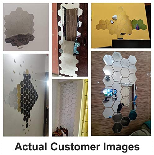 Image of Bikri Kendra - Hexagon 22 Silver Stickers, Mirror Stickers for, Acrylic Mirror Wall Decor Sticker, Hexagonal Wall Sticker