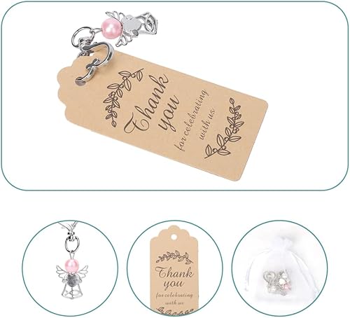 Miniatura 4 de Llavero de ángel, 20 piezas de llavero de ángel perla a granel con regalos de agradecimiento y bolsas de organza, regalos de bautizo de bebé,