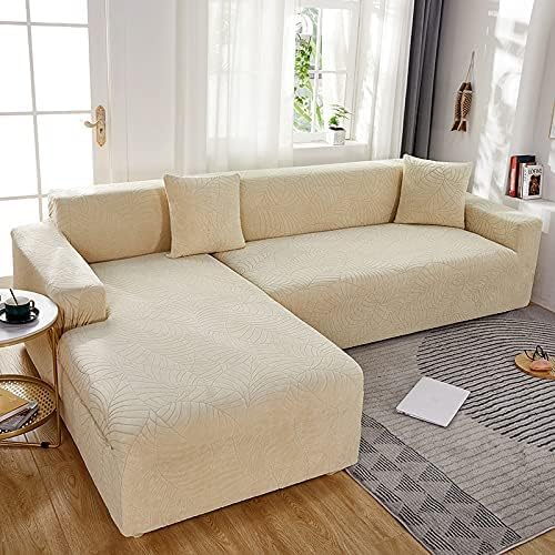 Housse de canapé 3 places extensible beige universelle en forme de L
