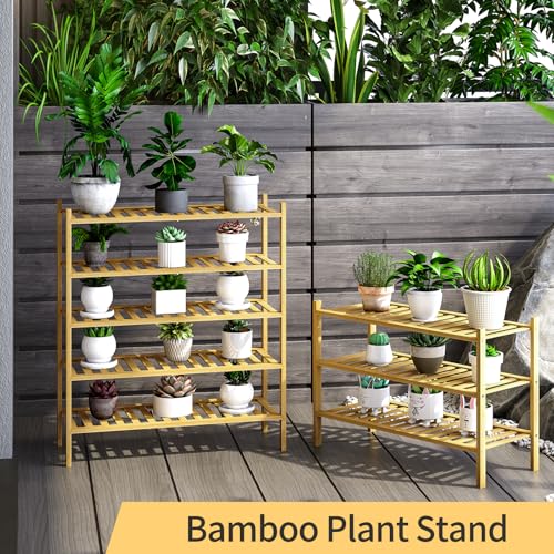 Image of 5-Tier Bamboo Shoe Rack for Entryway, Stackable | Heavy Duty | Multi-Function, Free Standing Shoe Racks for Bedroom Hallway Closet