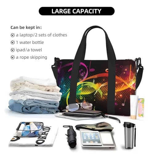 Travel Duffel Bags Personal Item Bag Carry on Luggage Bag Training Handbag Lightweight Waterproof Sports Gym Bag Colorful Music Notes Weekender Bag for Women Men4
