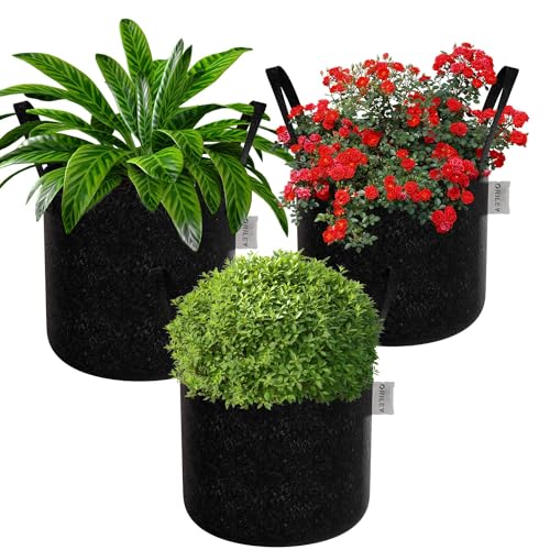 Image of Oriley Grow Bag Heavy Duty Geo Fabric Plant Pot with Sturdy Handles Lightweight Bags Ideal for Gardening Balcony Terrace (Black, Round, 400 GSM 24 x 24 inch Pack of 3)