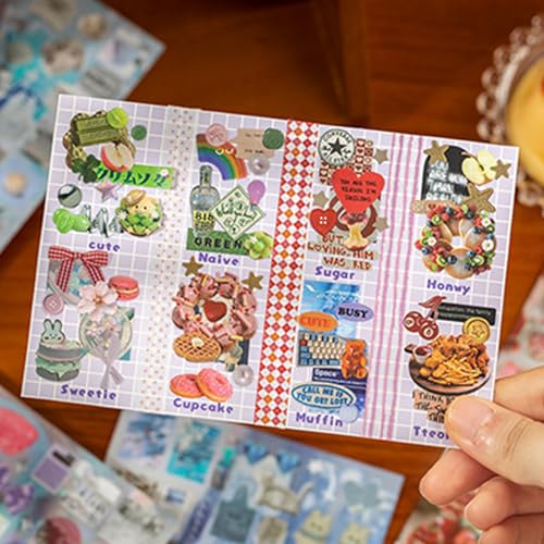 Image of Aesthetic Sticker Book, 30 Sheets Dreamcore & Foodie Designs | Foil, glossy, fine-sand textures with firm matte cover; for journals, planners, scrap albums, collage cards, gifts