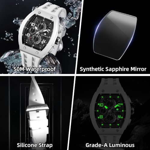 Image of TSAR BOMBA Men's Luxury Quartz Watch, Luminous Dial 5ATM Water Resistance Silicone Strap Men's Wristwatch Ideal Gift for Men