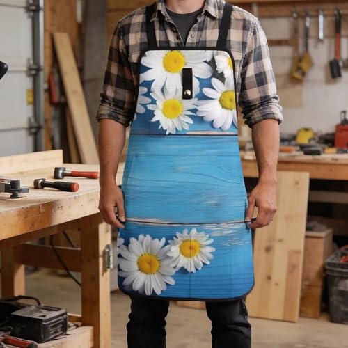 Delantal de trabajo azul para taller con bolsillos miniatura 5