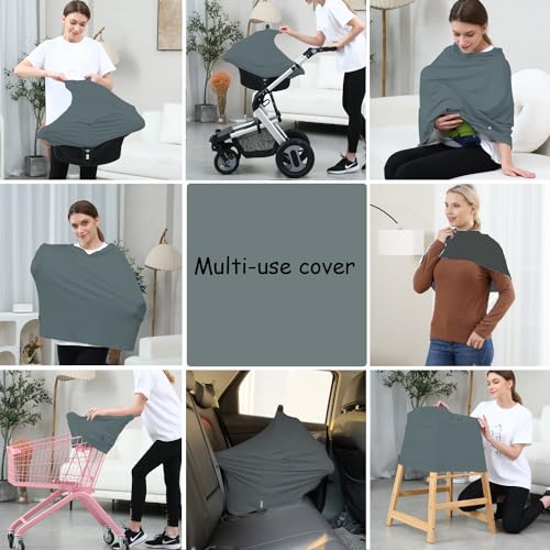 Image of Car Seat Cover Baby for Nursing, Baby Breastfeeding Cover Carseat Canopy Covers, Solid Color Multi-use Nursing Cover for Babies (Neutral Grey)