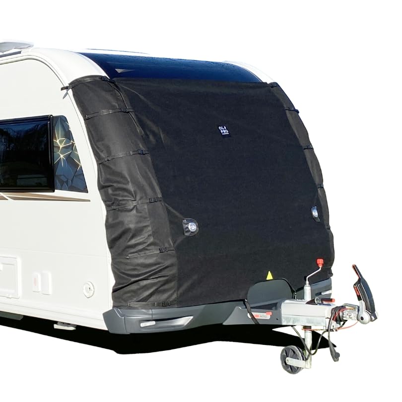 OLPRO Caravan Front Towing Cover Heavy-Duty Waterproof 4-Ply Front Guard for 1723 ft Caravans Reflective Panels Adjustable Straps & Tow Hitch Protection Weather & Stone Chip Defender