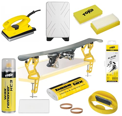 Generisch Toko Skiwachset Komplettset für Alpine Ski & Snowboard mit Bügeleisen Wachsremover Bürsten Kantenschleifer & Universal-Wachs + Toko Ski Vise Express - 9 teilig