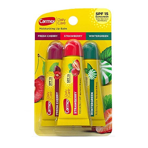 Carmex Moisturizing Lip Balm 3 Tubes Assorted Flavor - Fresh Cherry, Strawberry, Wintergreen (3 Pack)
