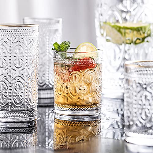 Bekith 6 Pack Drinking Glasses, 9.5 Oz Romantic Water Glasses Tumblers, Heavy Duty Vintage Glassware Set For Whisky, Juice, Beverages, Beer, Cocktail #TOP7