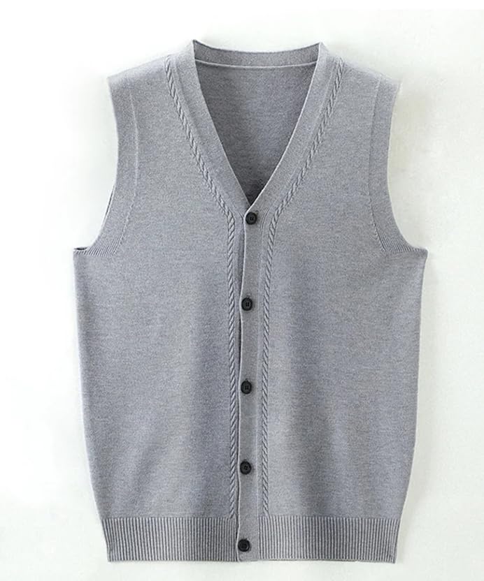 Dninmim Men's V Neck Knit Vest Cardigan Solid Casual Sleeveless Slim Sweater Waistcoat2