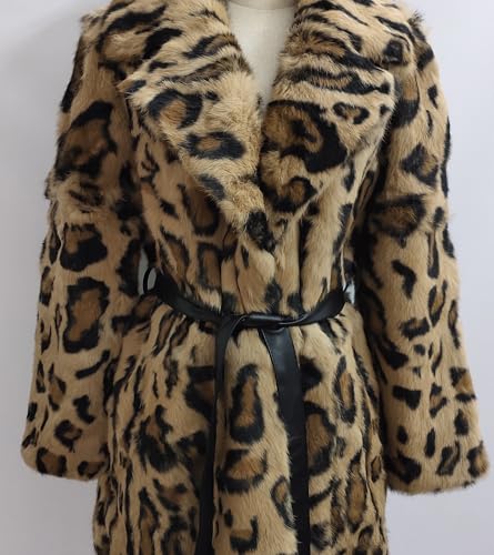 Women's Genuine Rabbit Fur leopard print Coat with Turn-down Collar Warm Fur Jacket Outerwear3