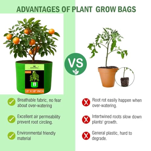 Image of Kingwell grow bags 15x18 inch pack of 8 For Terrace Garden Vegetable Plant Grow Bags Fruits Growing Containers For terrece Gardening