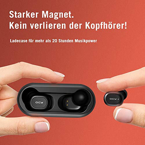 QCY T1c Bluetooth 5.0 TWS Sport Cuffie in Ear Wireless, Wireless con Power Bank, 16 Ore di Gioco, Microfono HD Integrato, Nero