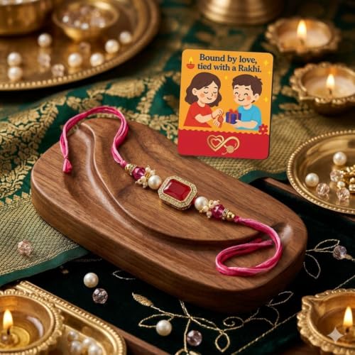 Image of SAUDEEP INDIA Decorative Fridge Magnet for Refrigerator Decor | Rakhi for Brother | Raksha Bandhan Gift Combo Set | Cotton Thread Rakhi for Bhai Bhaiya | Festive Home Decor Item (Megenta)