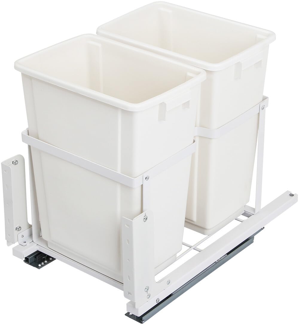 Silverline Double Soft Close Pull-Out Waste Bin with Under-Mount Slides,40 Liter Capacity (2X 20L), Fits 18" Base Cabinets