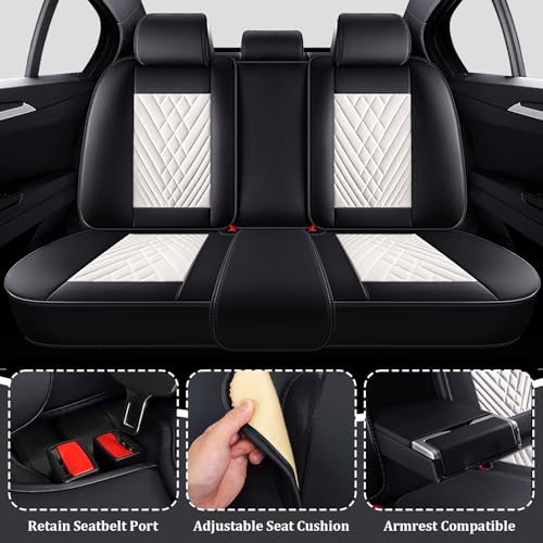 Image of Car Seat Covers Full Set for Kia Telluride 2020-2026, Anti-Slip Full Coverage Car Seat Covers, Waterproof Nappa Leather Car Seat Cover Sets(5 Seats with Headrests /Black White)