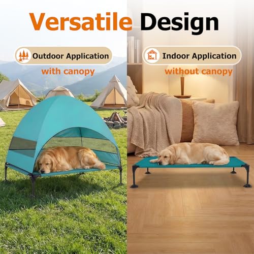 Image of Elevated Dog Bed with UV-Proof Canopy, Outdoor Dog Tent with Powerful Adjustable Feet, Portable Pet Cot with Wider Shade, Raised Cooling Bed for Camping, Patio, Beach, Poolside