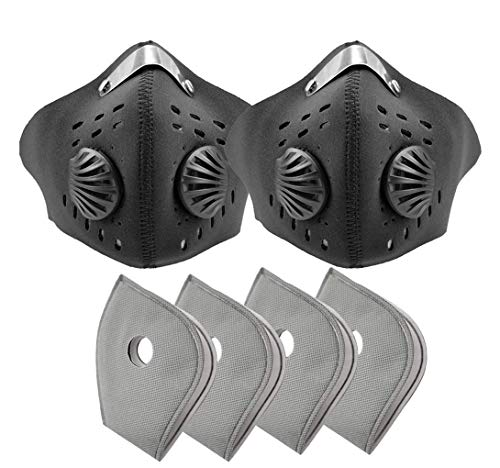 ReachTop Unisex Anti-Dust Cycling Mask, 2 Pack Half Face Sports Masks with 4 Pack 4 Active Carbon Replacement Filters Exhaust Gas Windproof Mouth Mask for Outdoor Sports Running