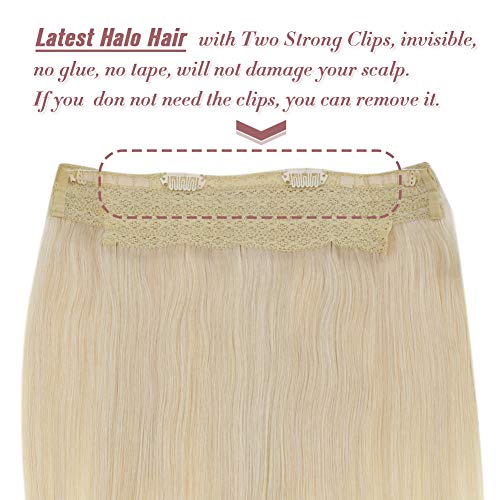 [Hot Color]LaaVoo 18inch One Piece Fish Line Halo Human Hair in Platinum Blonde Hair Extensions Secret Wire Tangle Free European Hair Extensions 11 inch Width 80g Per Pack - Thumbnail 3