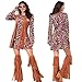 YADODO Hippie Kostüm Damen Kleid Set mit Accessoires 70er Jahre Bekleidung Damen Kleid Cowgirl FaschingsKostüm Frau 60er 70er Jahre Hippie Kleidung Boho Disco Outfits für Frauen Karneval(XL)