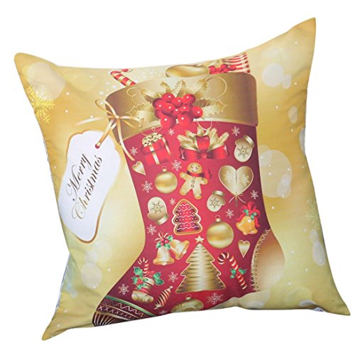 Lavany Taie d'oreiller imprimée Merry Christmas Lin Coton Taie d'oreiller décorative 18x18 D