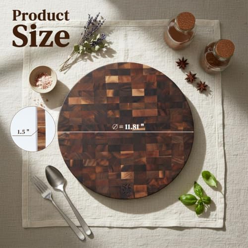 Tabla de Cortar Redonda de Acacia de Grano Final, 30 cm x 30 cm x 3,8 cm, Tabla para Carnes, Quesos y Preparación de Cocina, Madera Maciza Dura, Amigable con Cuchillos, Tabla para Servir No Tóxica de NEW M WAY TEAK WOOD miniatura 2