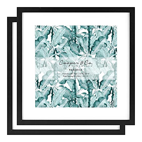 Cooper & Co Set Of 2 40x40cm Matt to 30x30cm Black Premium Paradise Wooden Photo Frame