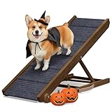 PATHOSIO PETS Adjustable Dog Ramp for Bed - Foldable Wooden Ramp for Dogs to Get on Bed, Couch, or Car with 13.4" Wide Walking Space (Walnut Wood with Gray Carpet, Medium)