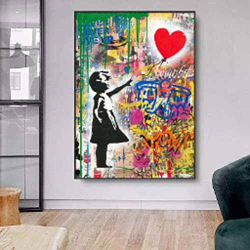 Toile graffiti fille au ballon 50x70 cm impression haute définition