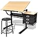 Anself - Mesa De Dibujo con Cajones Y Taburete, Escritorio Inclinable con Silla Y Tablero para Pintar Escribir