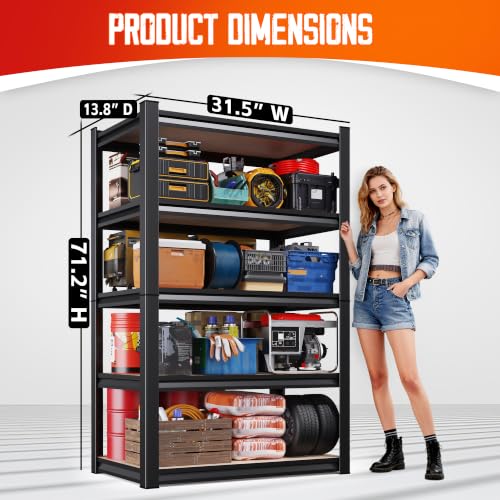 Image of 2-Pack 71 inchH-32 inchW-14 inchDGarage Shelving-5 Tier Garage Storage Shelves,Adjustable Heavy Duty Shelving Unit and Storage Large Rack,Utility Steel Shelf For Warehouse Industrial Pantry Basement Organizers