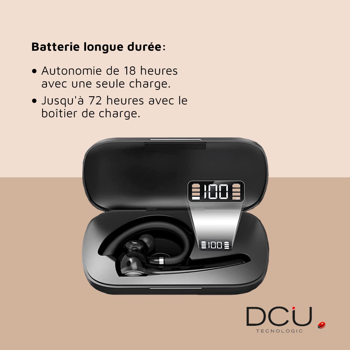 DCU TECNOLOGIC - Casque Mono Bluetooth 5.0 Action Pro - Casque sans Fil - Passer et recevoir des appels - Connectivité à Double Point